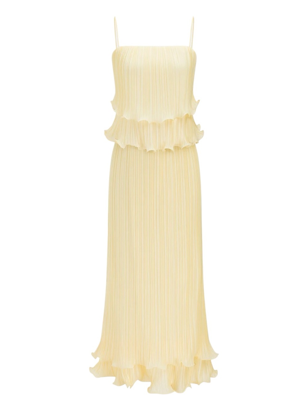 Commense Soft Butter Yellow Pleated Layered Ruffle Skirt Cami Set NWT Medium - Picture 4 of 13